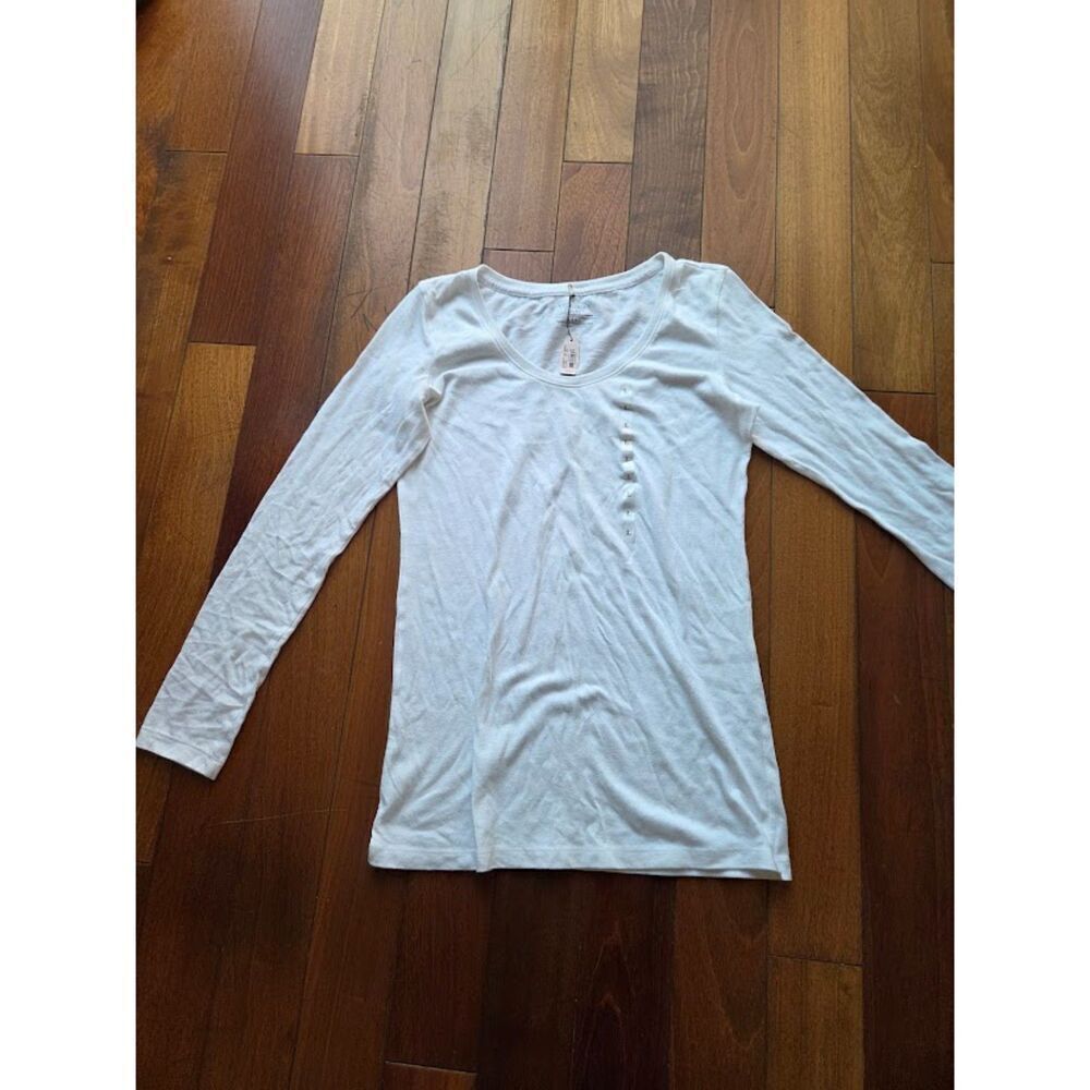 NWT Victoria Secret White Scoop Neck Cotton Slub Layering Long Shirt size Large